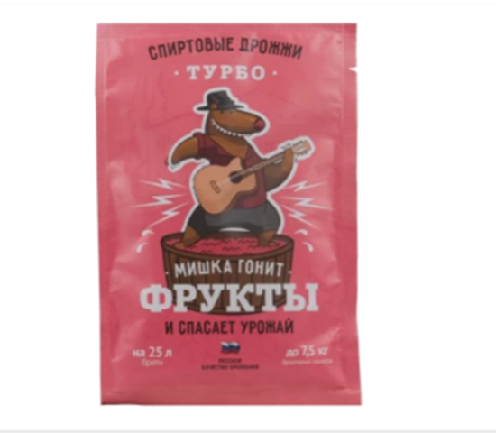 Изображение ДРОЖЖИ СПИРТОВЫЕ ТУРБО МИШКА ГОНИТ "ФРУКТЫ", 70 Г